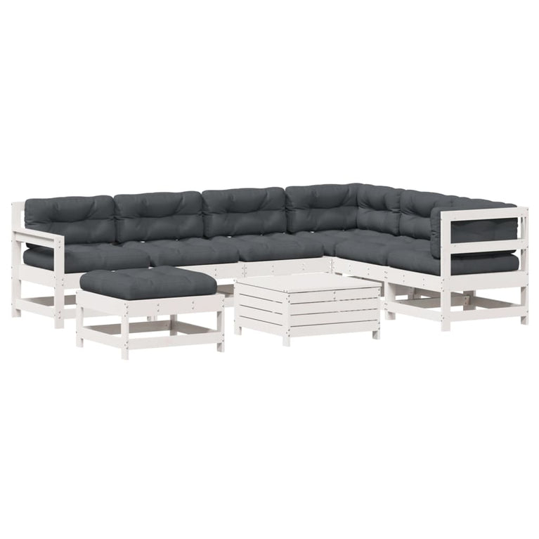 8-delige Loungeset met kussens massief grenenhout wit