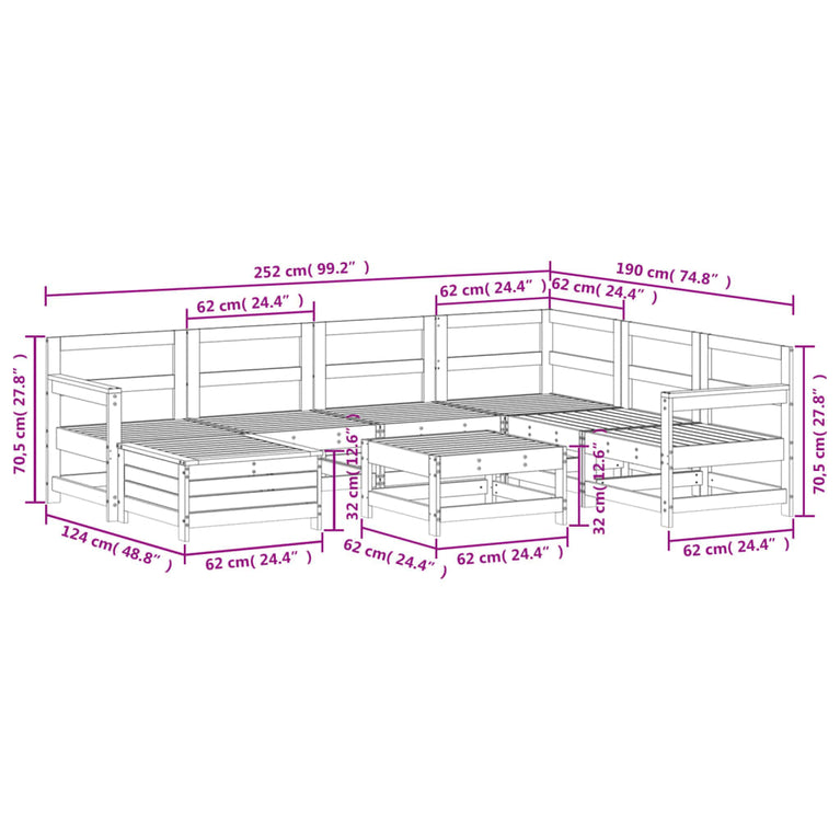 8-delige Loungeset massief grenenhout wit