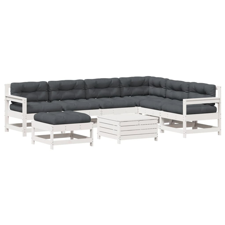 8-delige Loungeset met kussens massief grenenhout wit