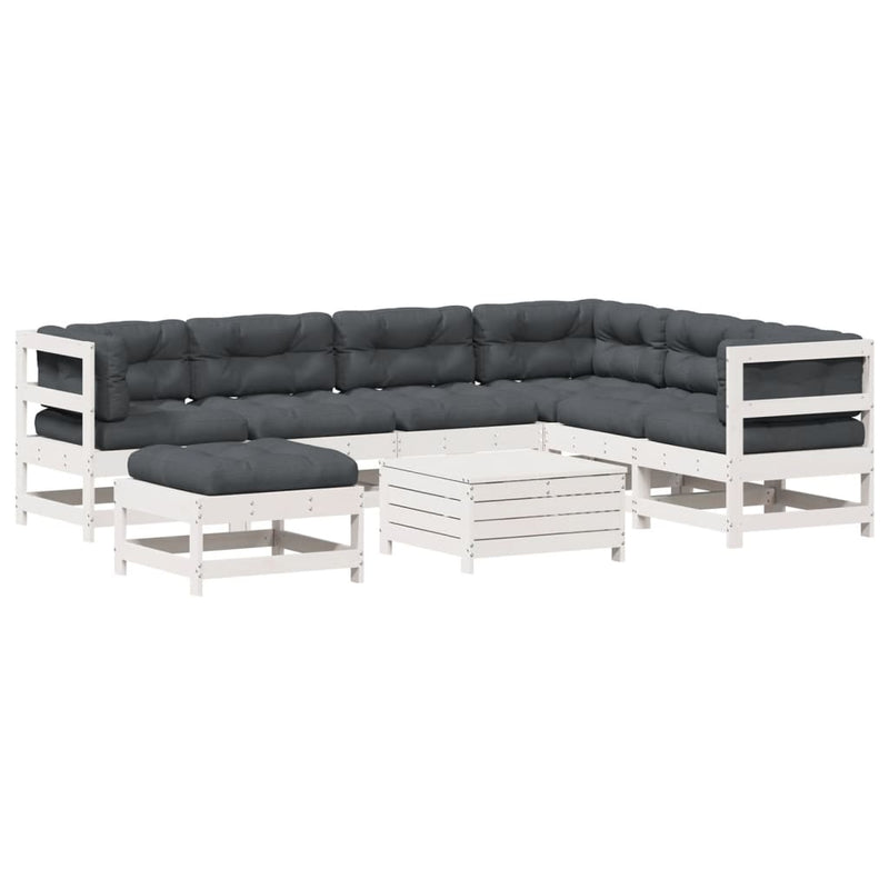 8-delige Loungeset met kussens massief grenenhout wit