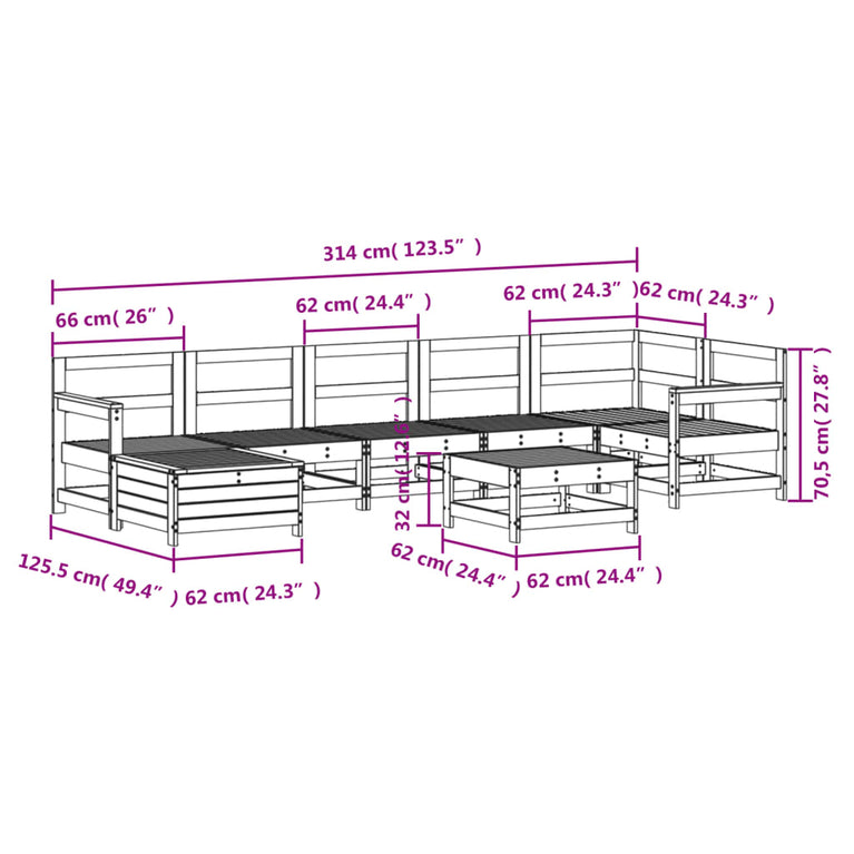 8-delige Loungeset massief grenenhout wit