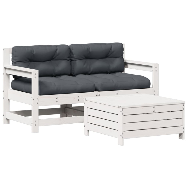 3-delige Loungeset met kussens massief grenenhout wit