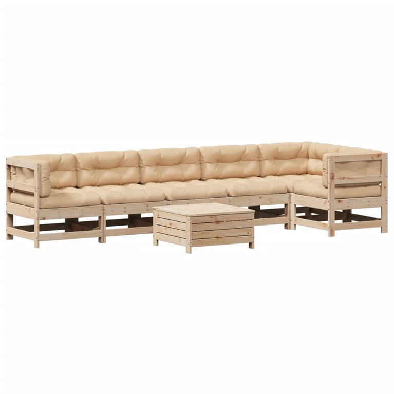 7-delige Loungeset met kussens massief grenenhout