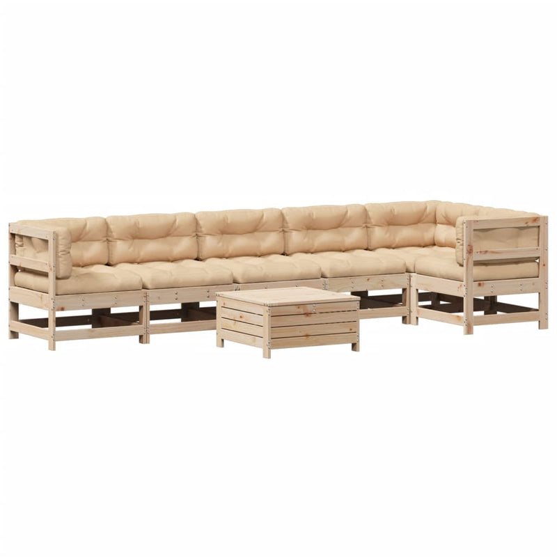 7-delige Loungeset met kussens massief grenenhout