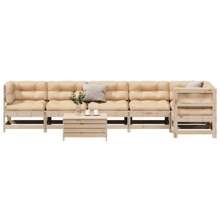 7-delige Loungeset met kussens massief grenenhout