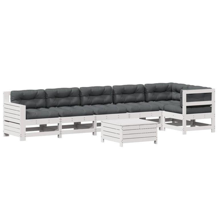 7-delige Loungeset met kussens massief grenenhout wit