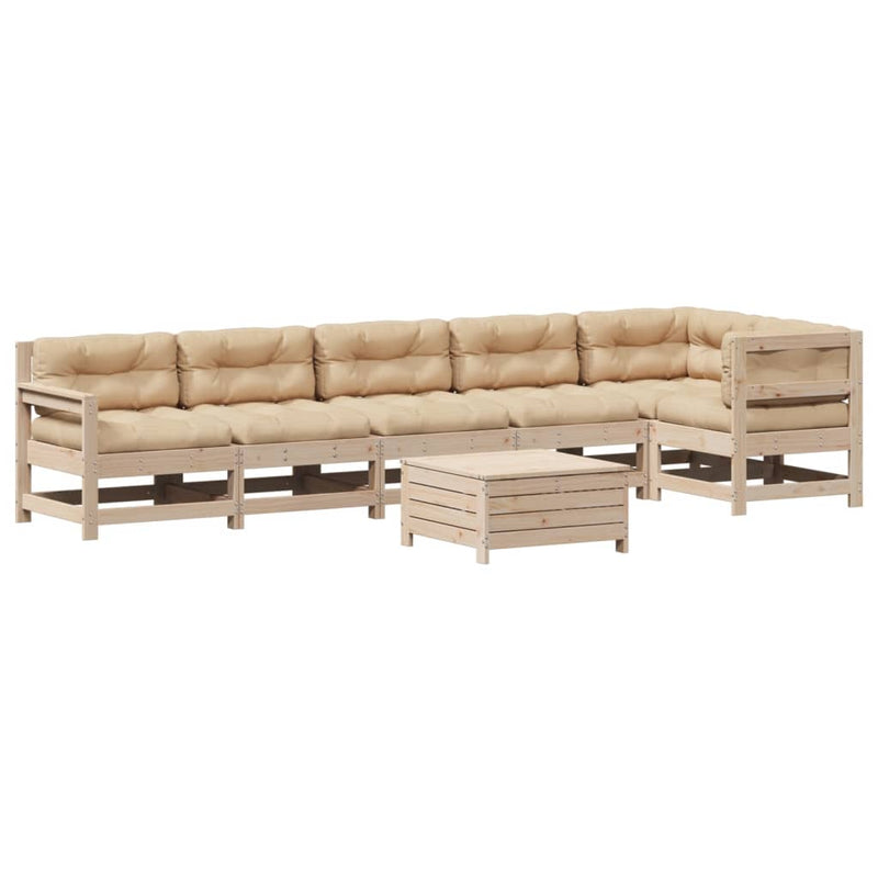 7-delige Loungeset met kussens massief grenenhout