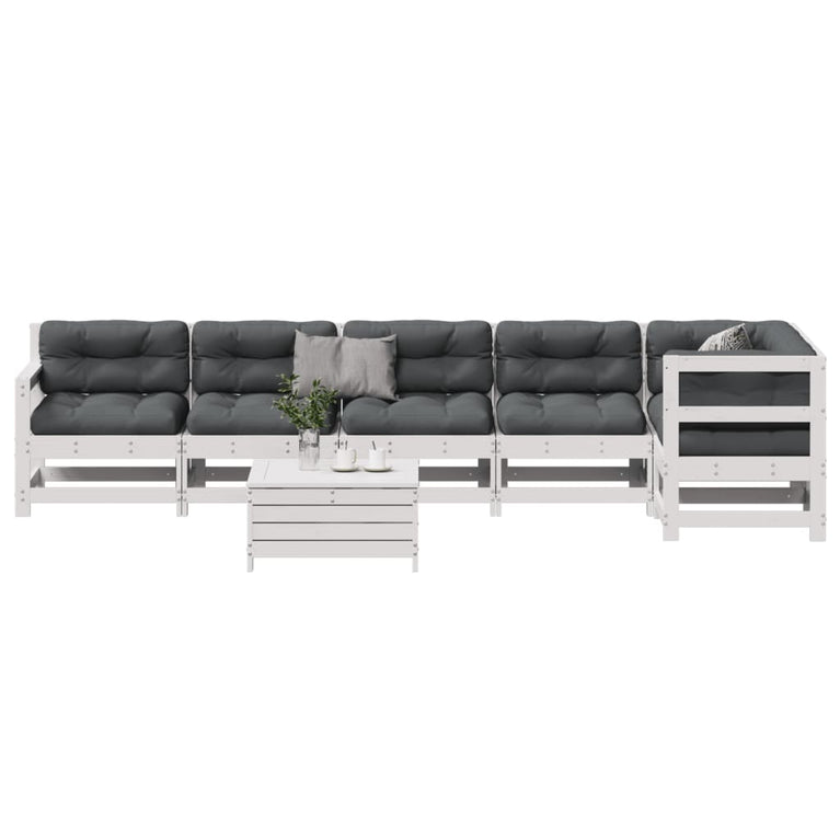 7-delige Loungeset met kussens massief grenenhout wit