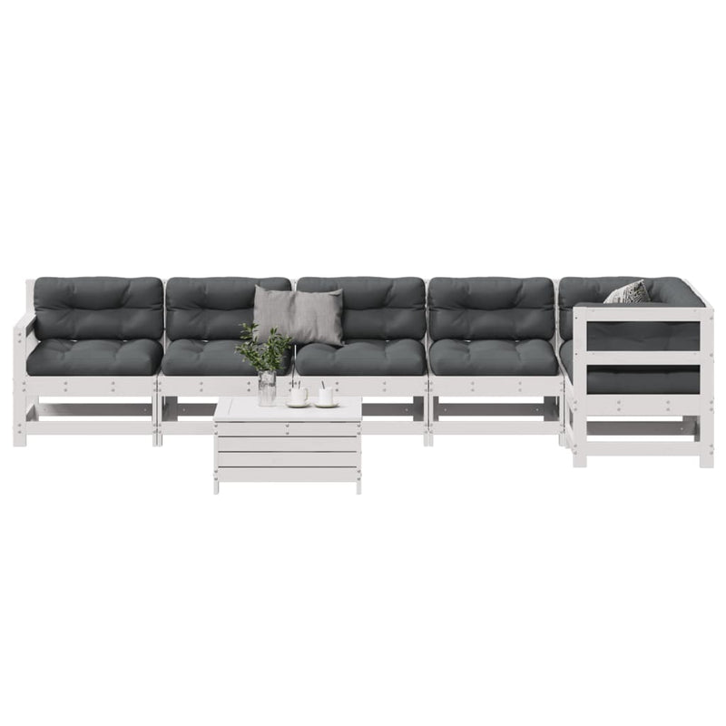 7-delige Loungeset met kussens massief grenenhout wit