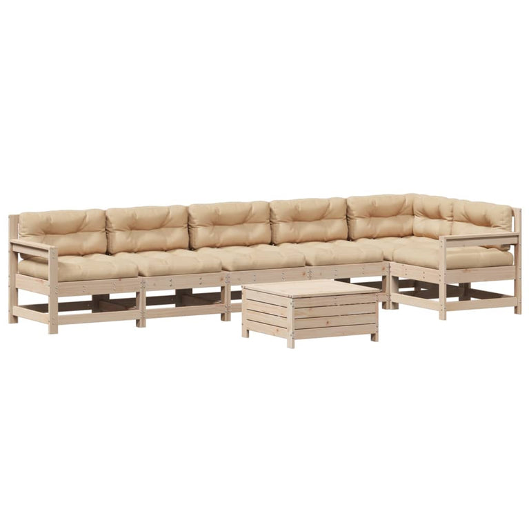 7-delige Loungeset met kussens massief grenenhout