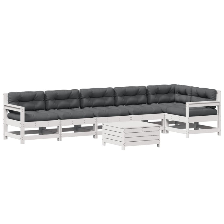 7-delige Loungeset met kussens massief grenenhout wit