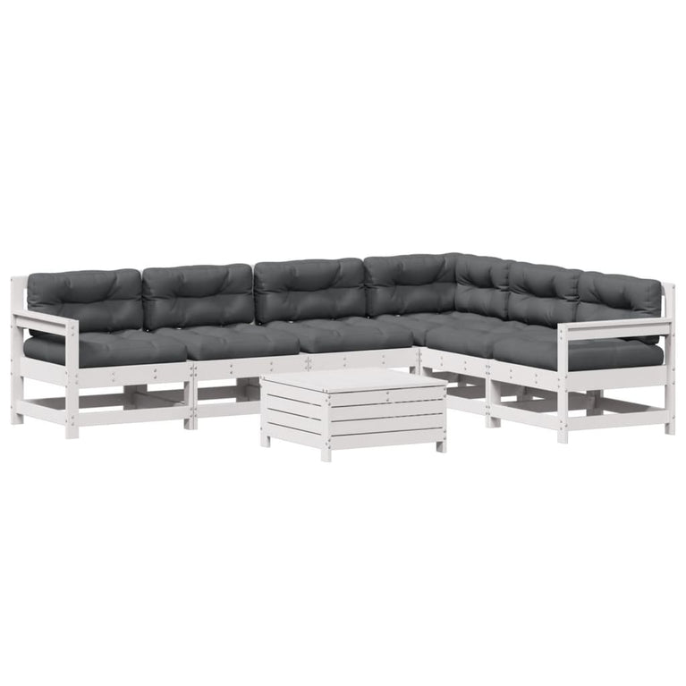 7-delige Loungeset met kussens massief grenenhout wit