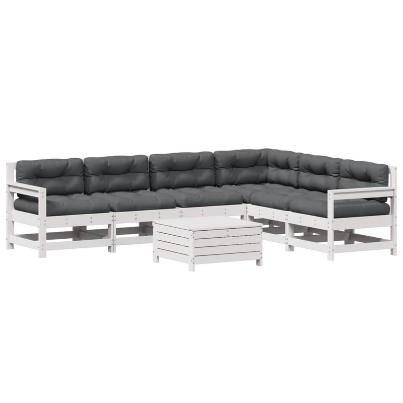 7-delige Loungeset met kussens massief grenenhout wit