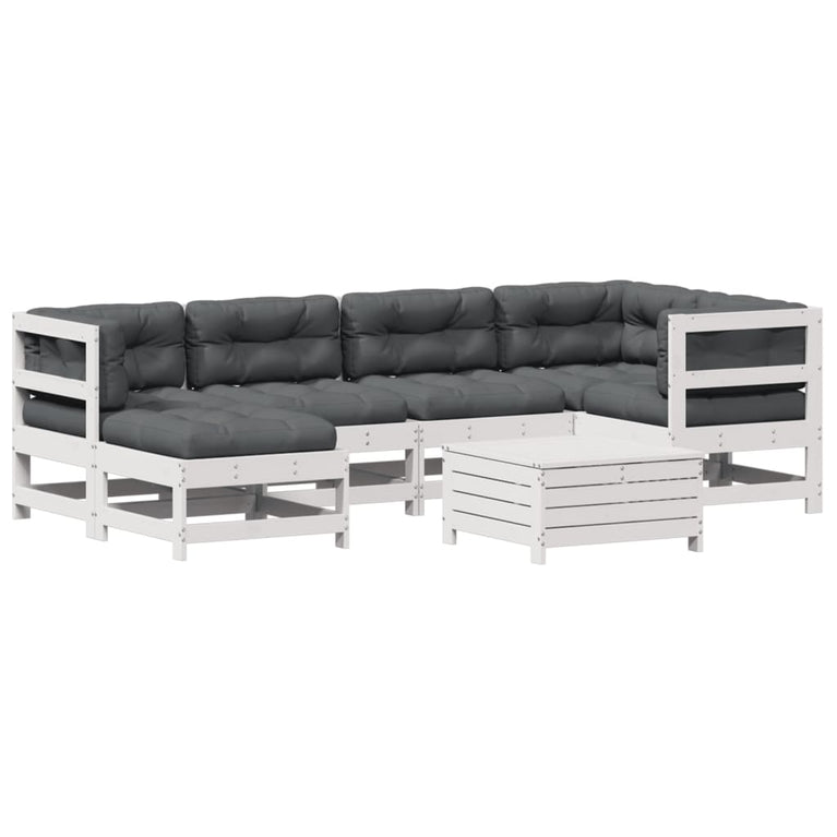 7-delige Loungeset met kussens massief grenenhout wit