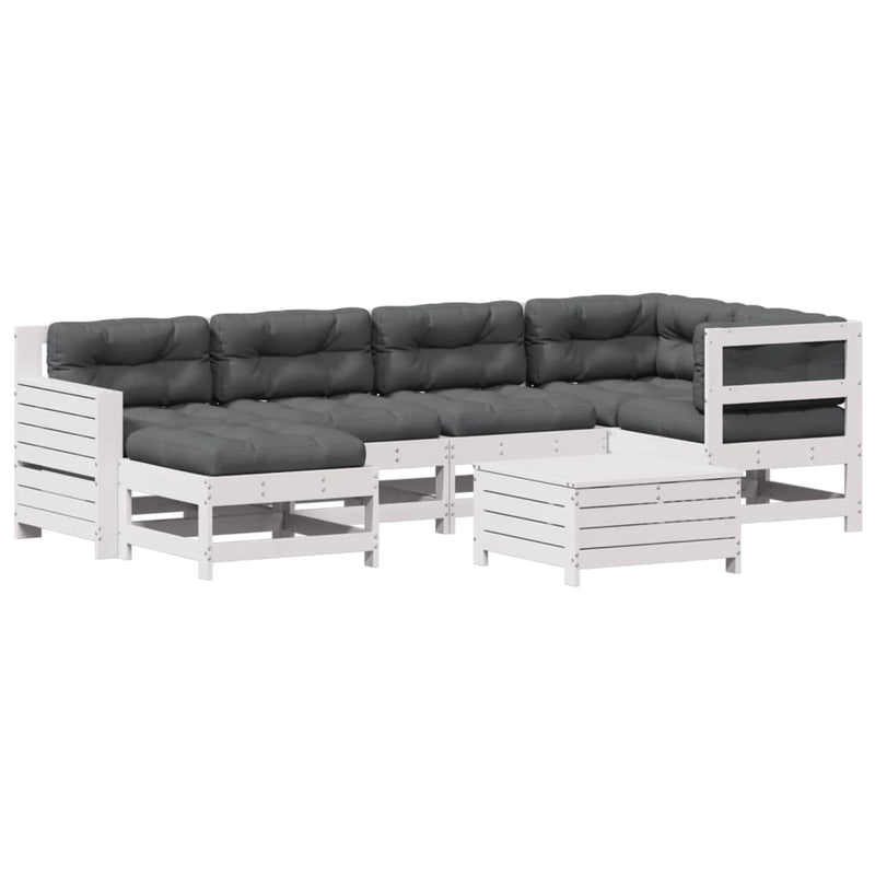 7-delige Loungeset met kussens massief grenenhout wit
