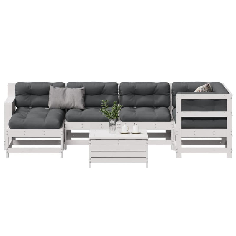 7-delige Loungeset met kussens massief grenenhout wit