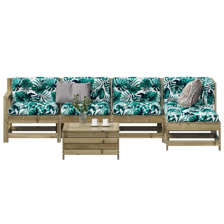 6-delige Loungeset met kussens geïmpregneerd grenenhout