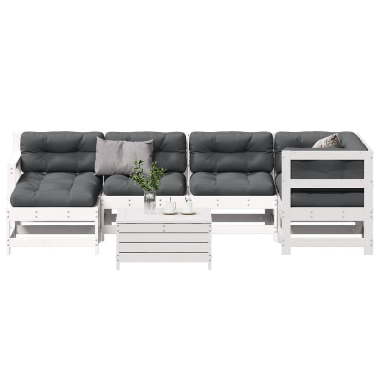 7-delige Loungeset met kussens massief grenenhout wit