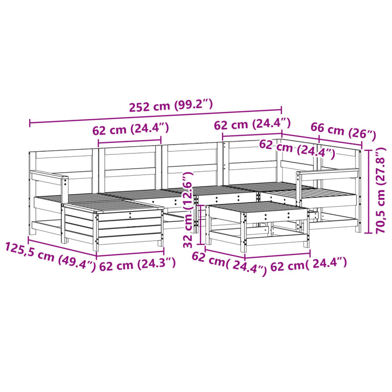 7-delige Loungeset massief grenenhout wit