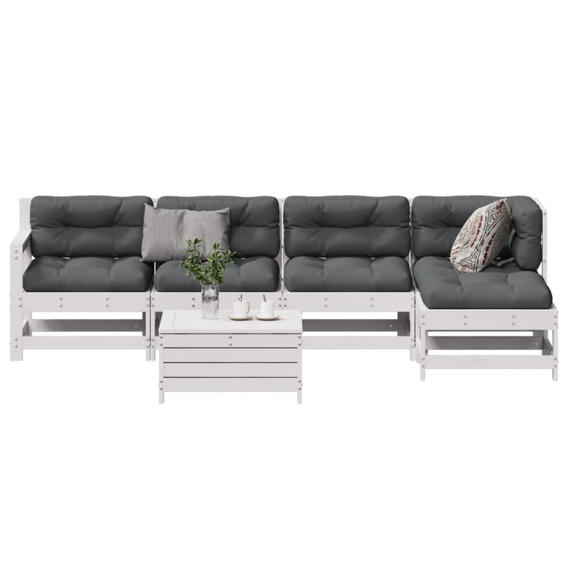 6-delige Loungeset met kussens massief grenenhout wit