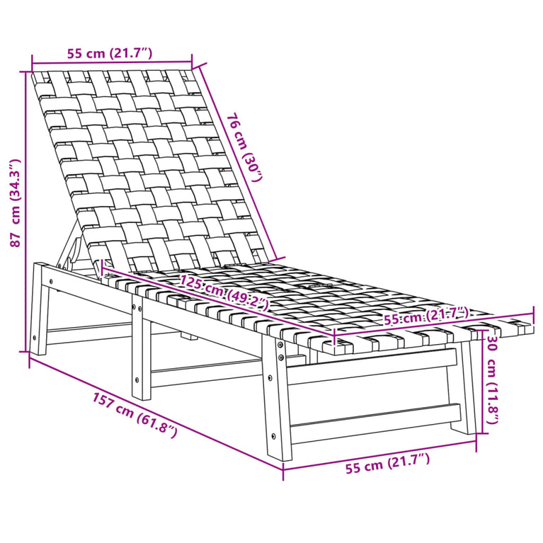 Ligbed met tafel massief acaciahout en stof rood