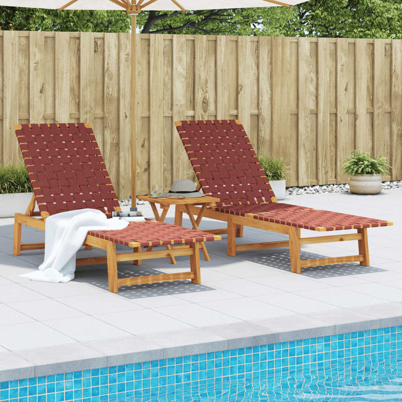 Ligbedden 2 st met tafel massief acaciahout rood