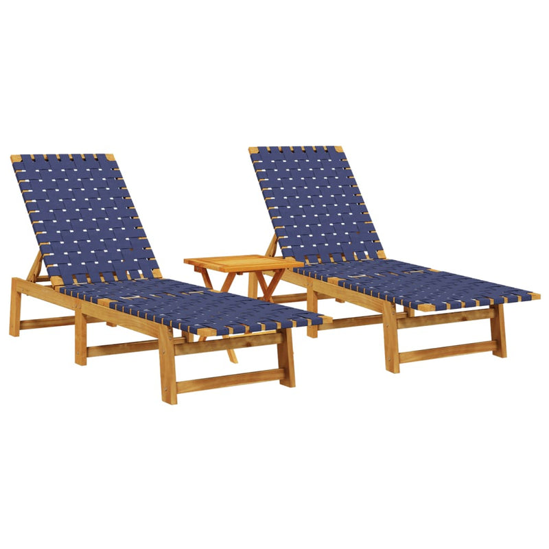 Ligbedden 2 st met tafel massief acaciahout donkerblauw