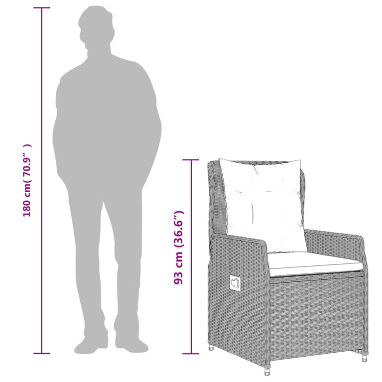 Tuinstoelen 2 st verstelbaar poly rattan lichtgrijs