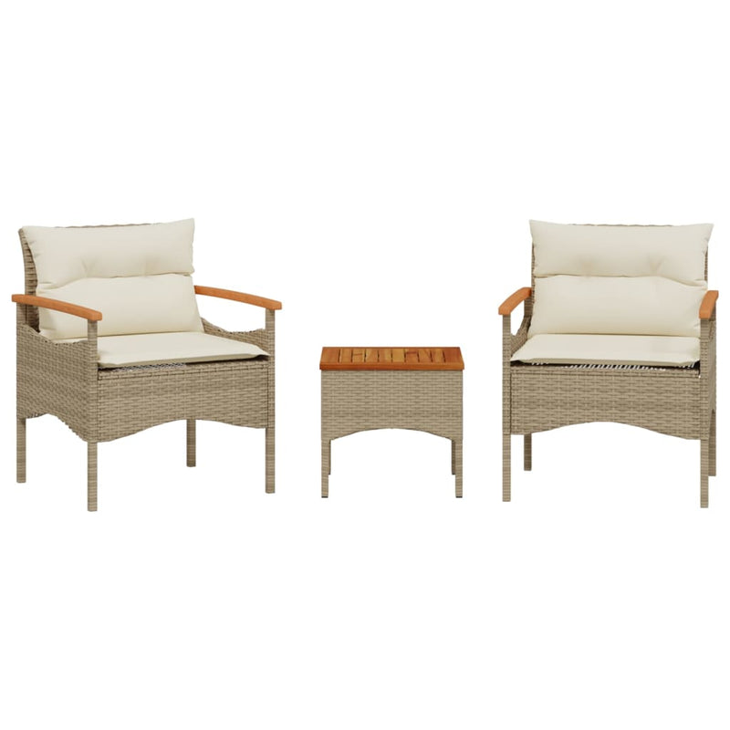 3-delige Loungeset met kussens poly rattan beige