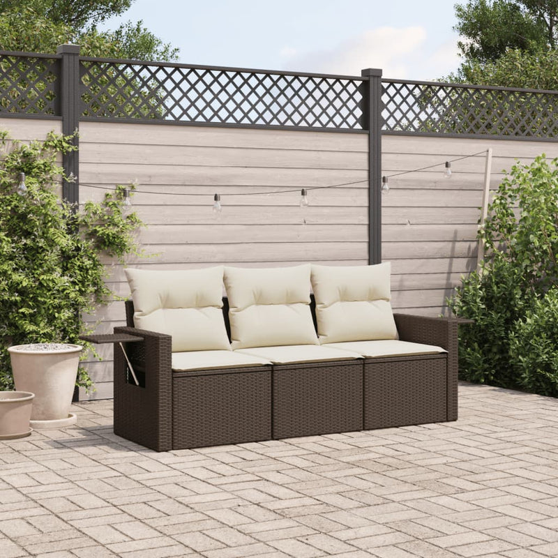 3-delige Loungeset met kussens poly rattan bruin