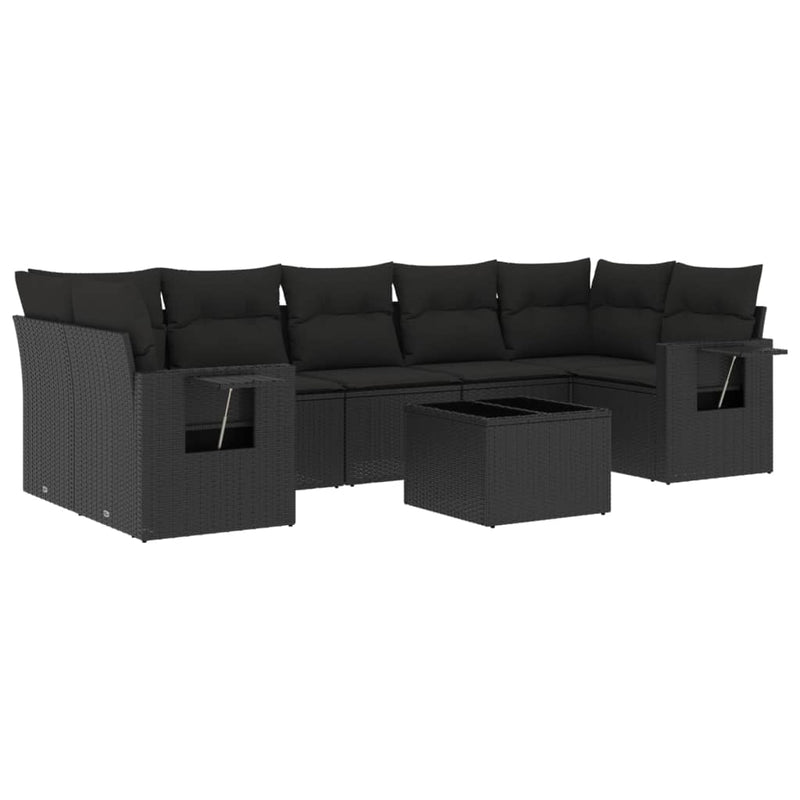 8-delige Loungeset met kussens poly rattan zwart