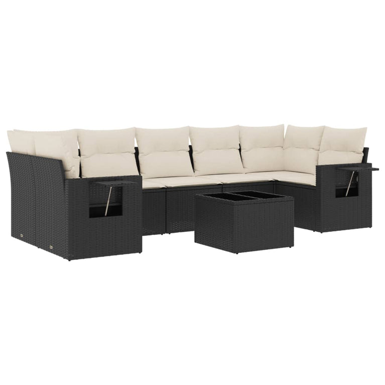 8-delige Loungeset met kussens poly rattan zwart