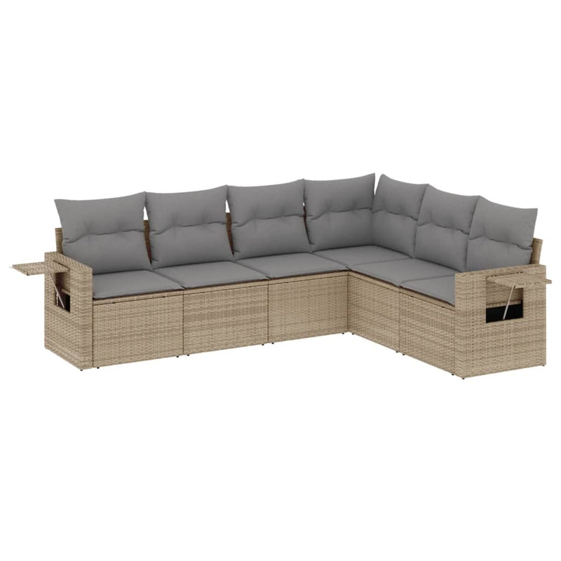 6-delige Loungeset met kussens poly rattan beige