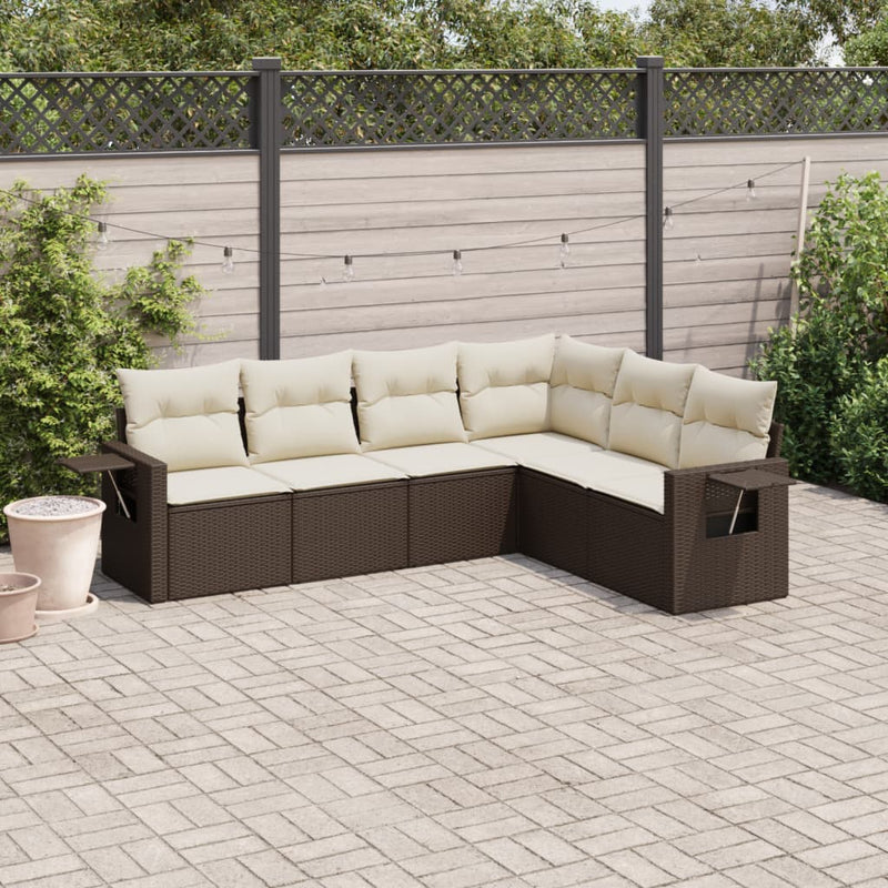 6-delige Loungeset met kussens poly rattan bruin