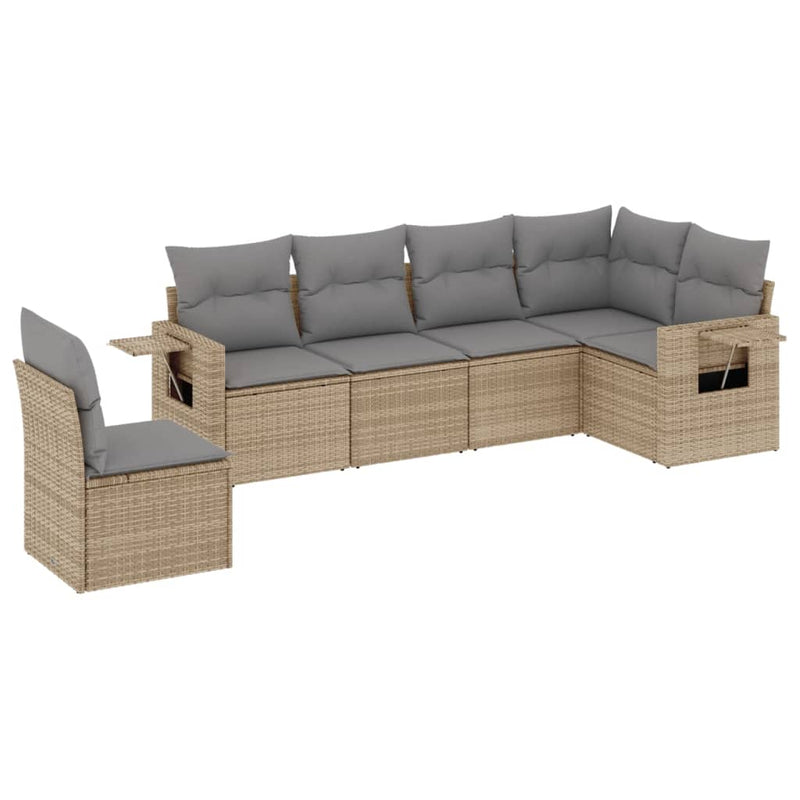 6-delige Loungeset met kussens poly rattan beige