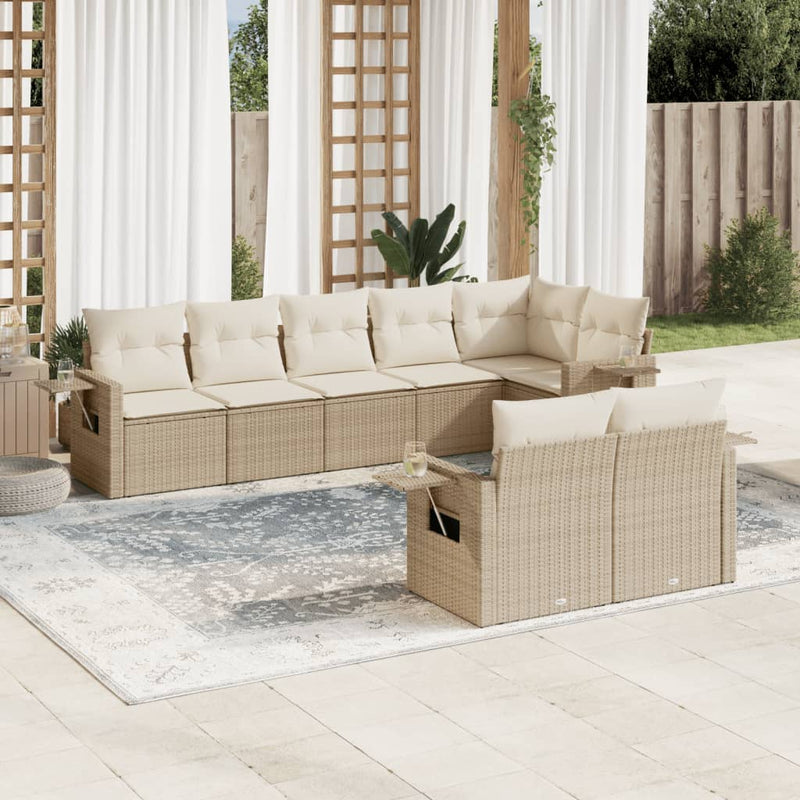 8-delige Loungeset met kussens poly rattan beige