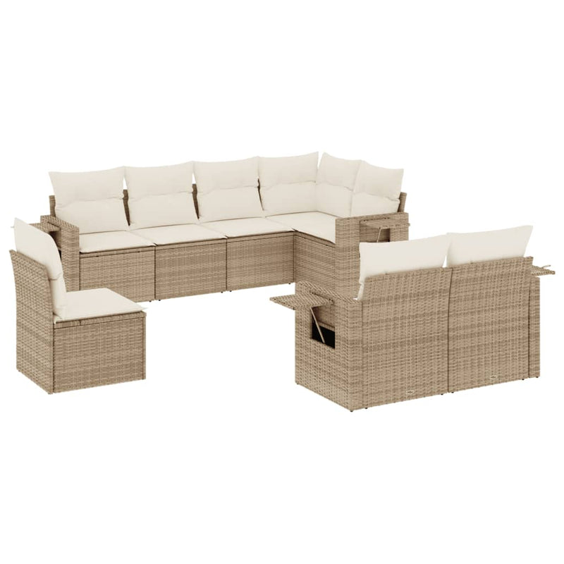 8-delige Loungeset met kussens poly rattan beige