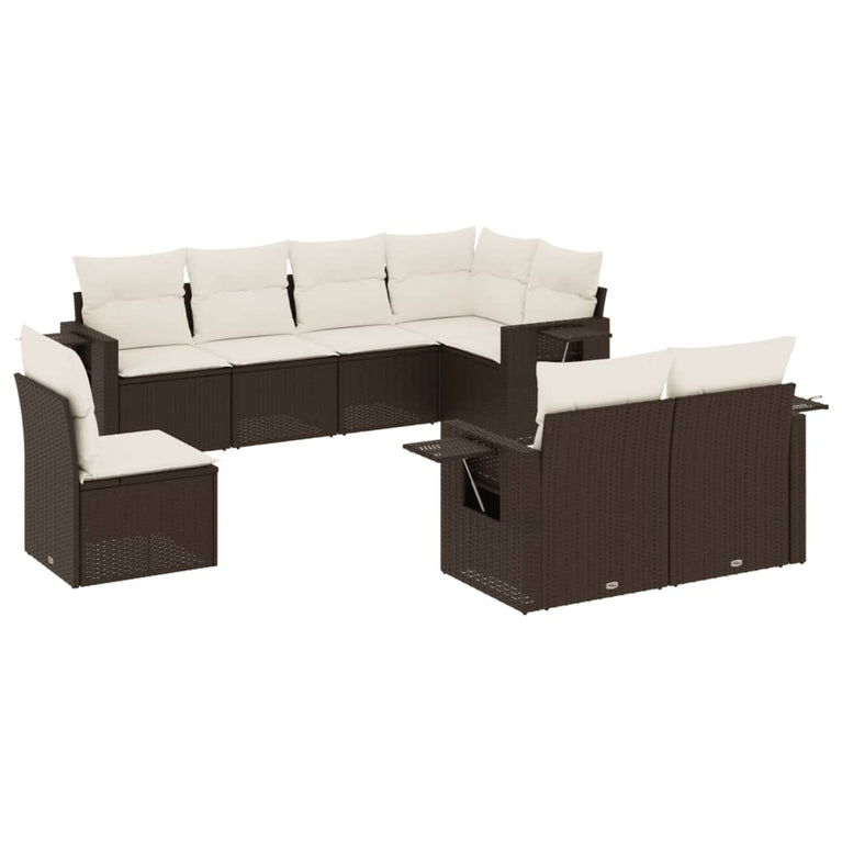 8-delige Loungeset met kussens poly rattan bruin