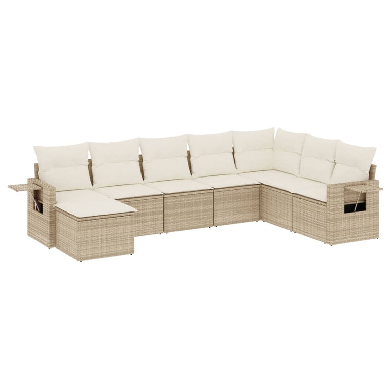 8-delige Loungeset met kussens poly rattan beige