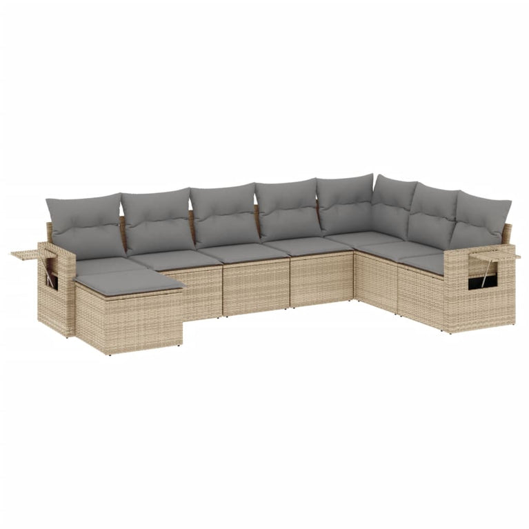 8-delige Loungeset met kussens poly rattan beige