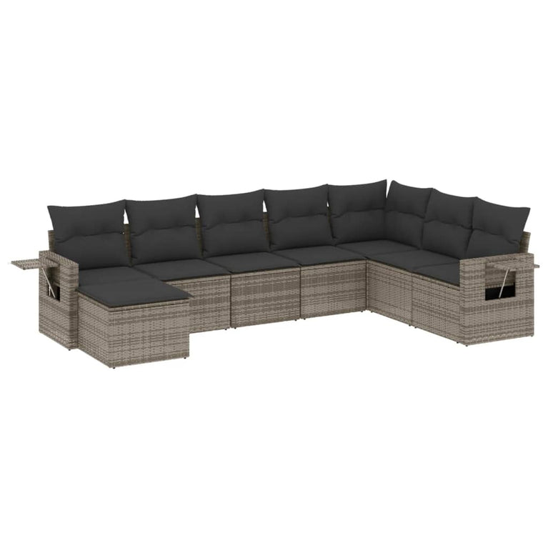 8-delige Loungeset met kussens poly rattan grijs