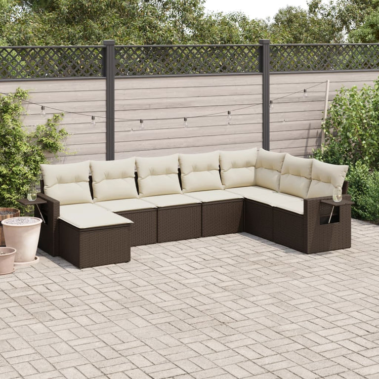 8-delige Loungeset met kussens poly rattan bruin