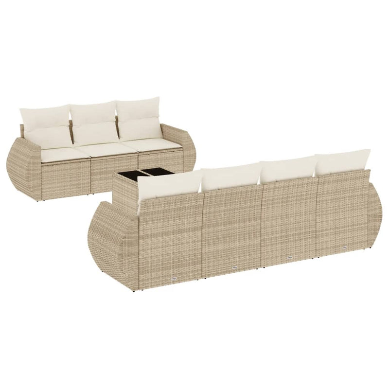 8-delige Loungeset met kussens poly rattan beige