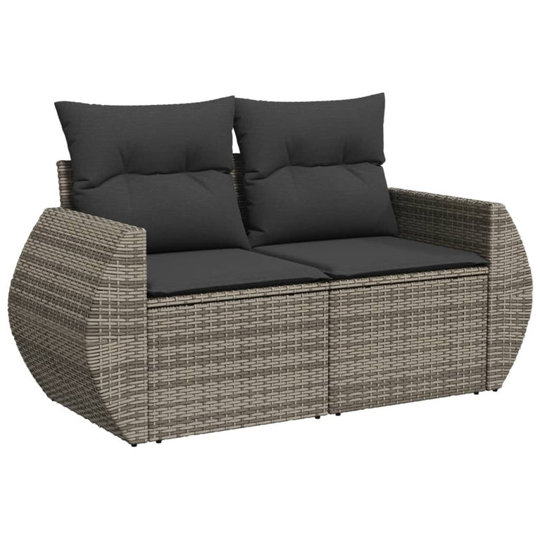 8-delige Loungeset met kussens poly rattan grijs