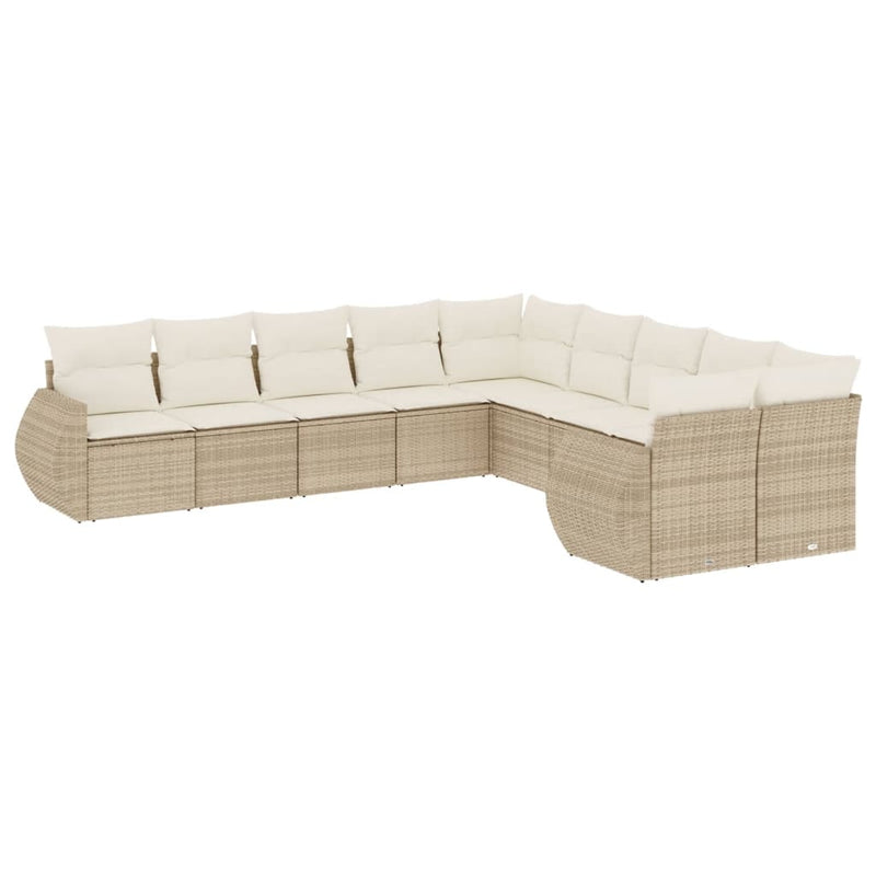 10-delige Loungeset met kussens poly rattan beige