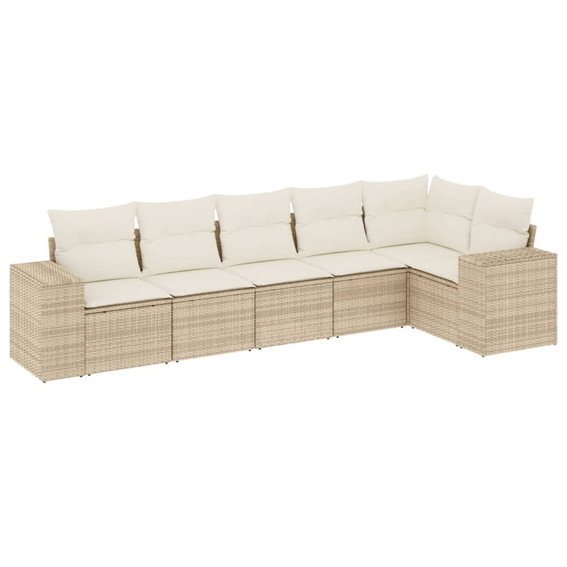 6-delige Loungeset met kussens poly rattan beige