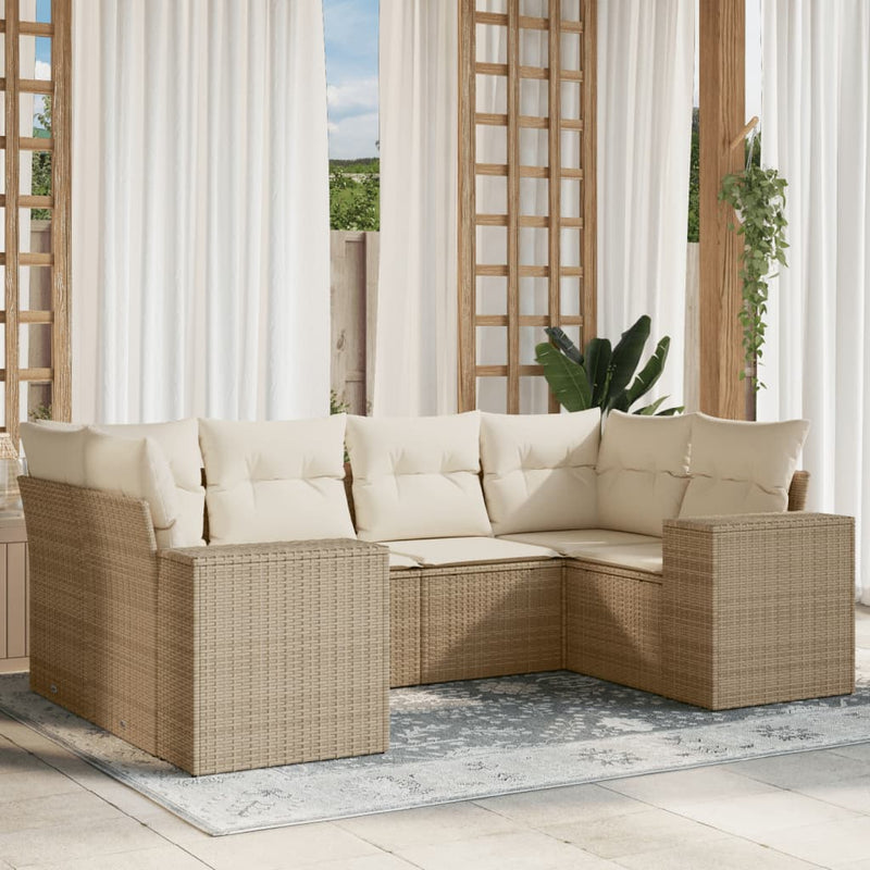6-delige Loungeset met kussens poly rattan beige