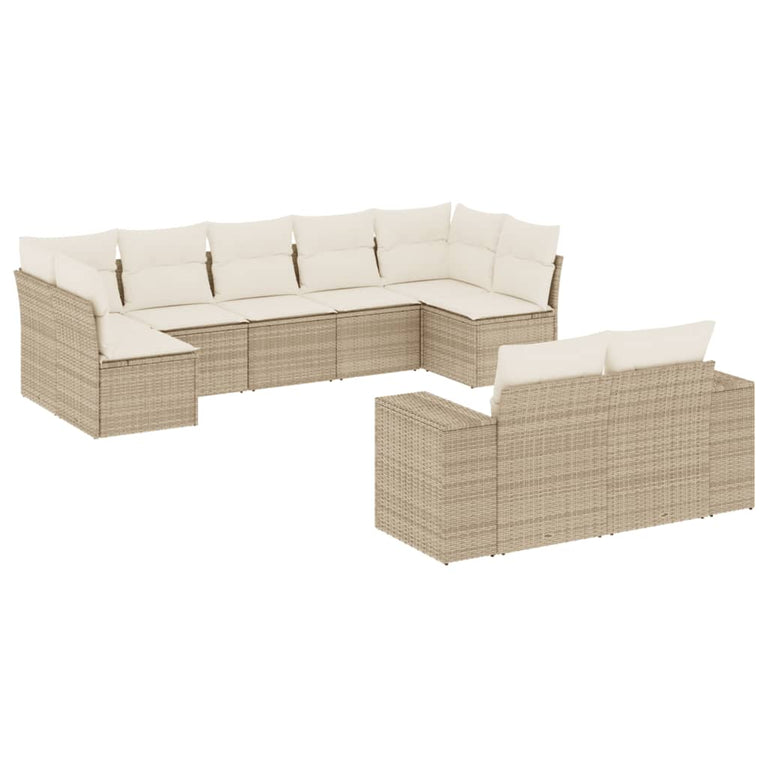 9-delige Loungeset met kussens poly rattan beige