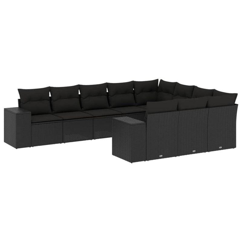 10-delige Loungeset met kussens poly rattan zwart