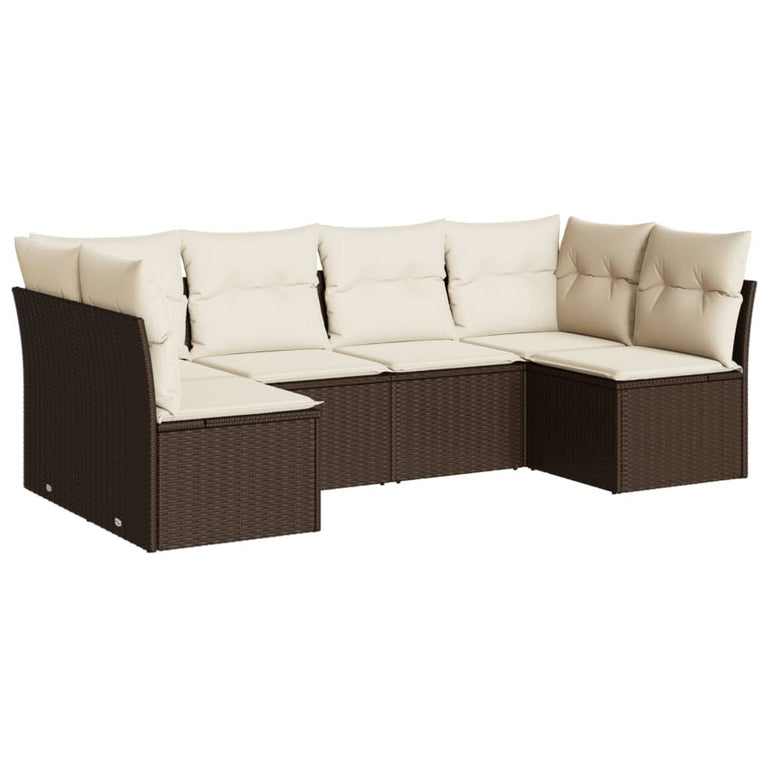 6-delige Loungeset met kussens poly rattan bruin